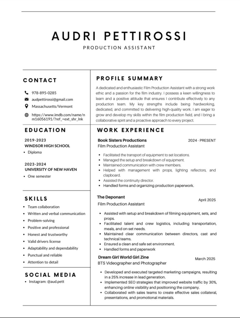 Production Assistant Resume